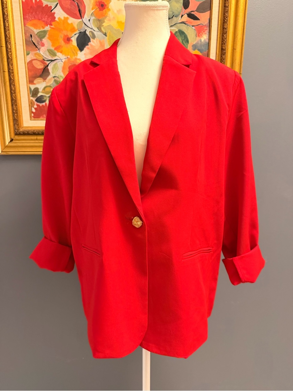 Women's Classic Red Single-Button Blazer